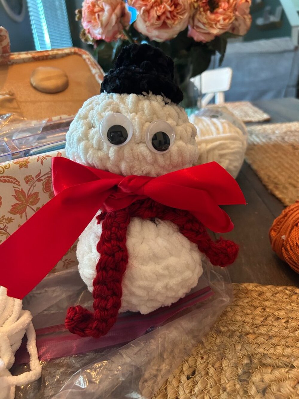 Snowman with Black Hat and Red Scarf